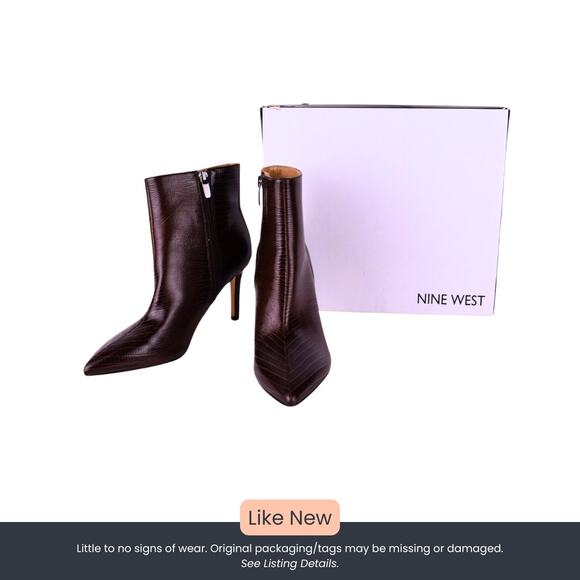 Nine West Fayla Dark Brown Textured Ankle Boots – Size 6M - Picture 1 of 9